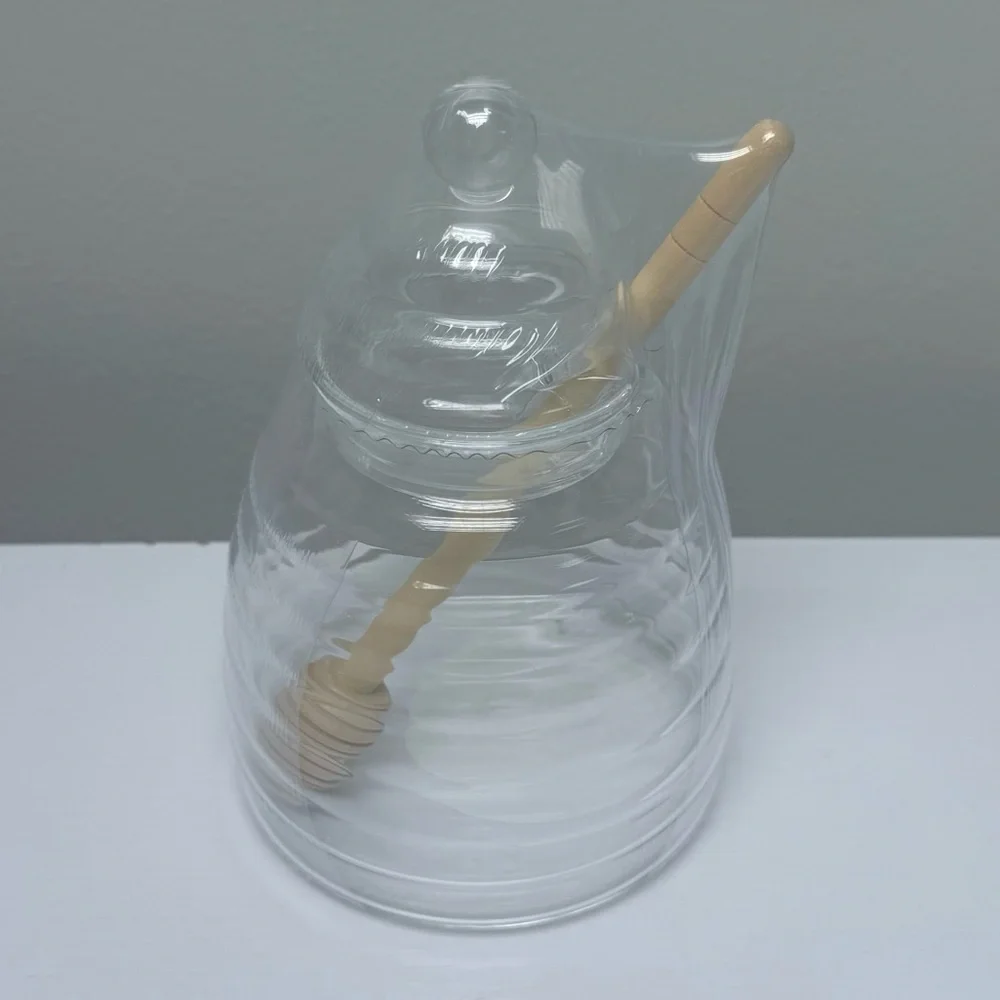 New Target Bullseye Playground Clear Glass Honey Pot with Wooden Honey Dipper